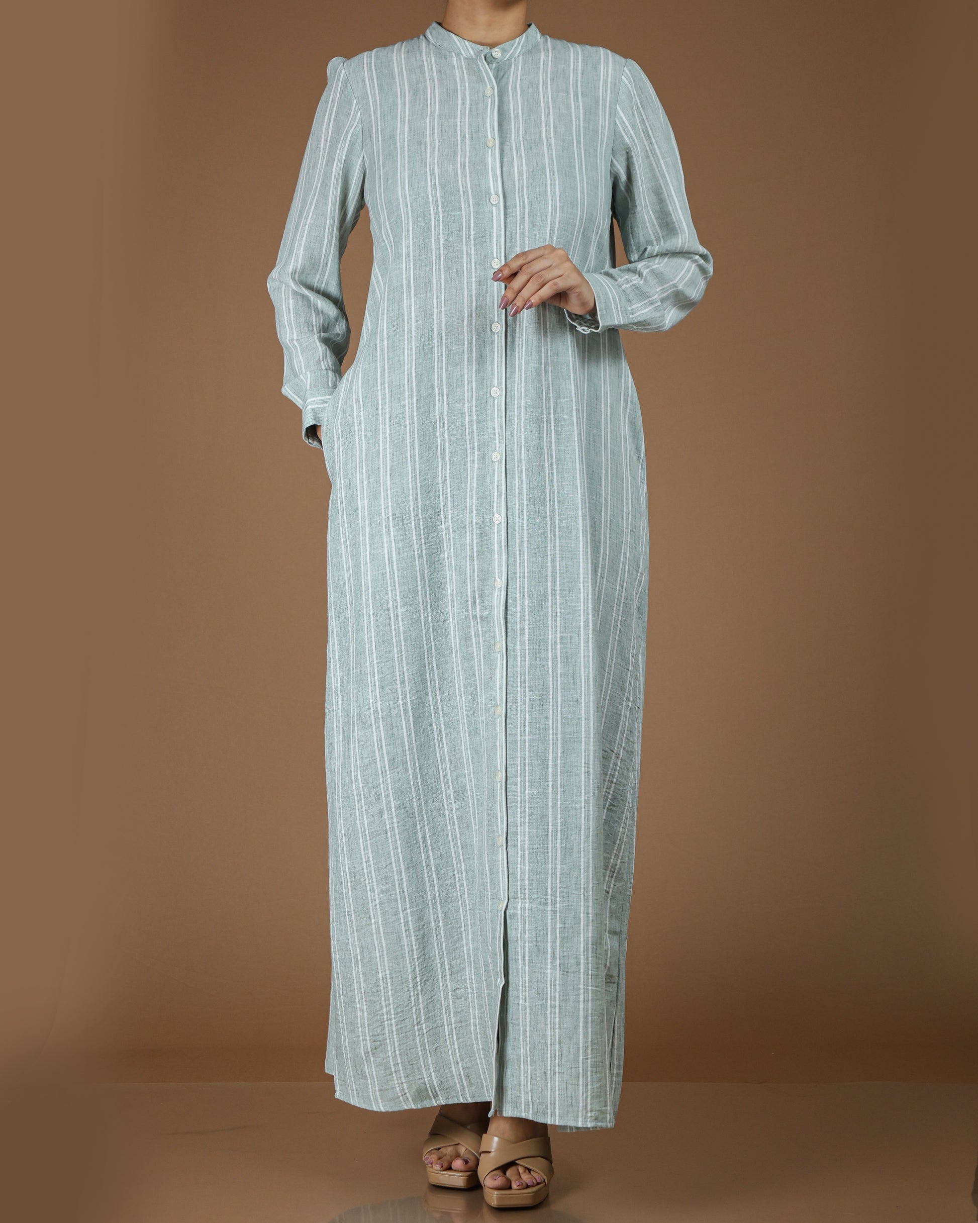 Classic Striped Linen-Cotton Maxi Shirt Dress Yara wear Classic Striped Linen-Cotton Maxi Shirt Dress Yara wear