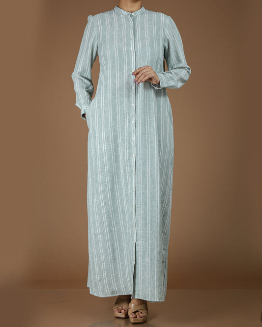 Classic Striped Linen-Cotton Maxi Shirt Dress