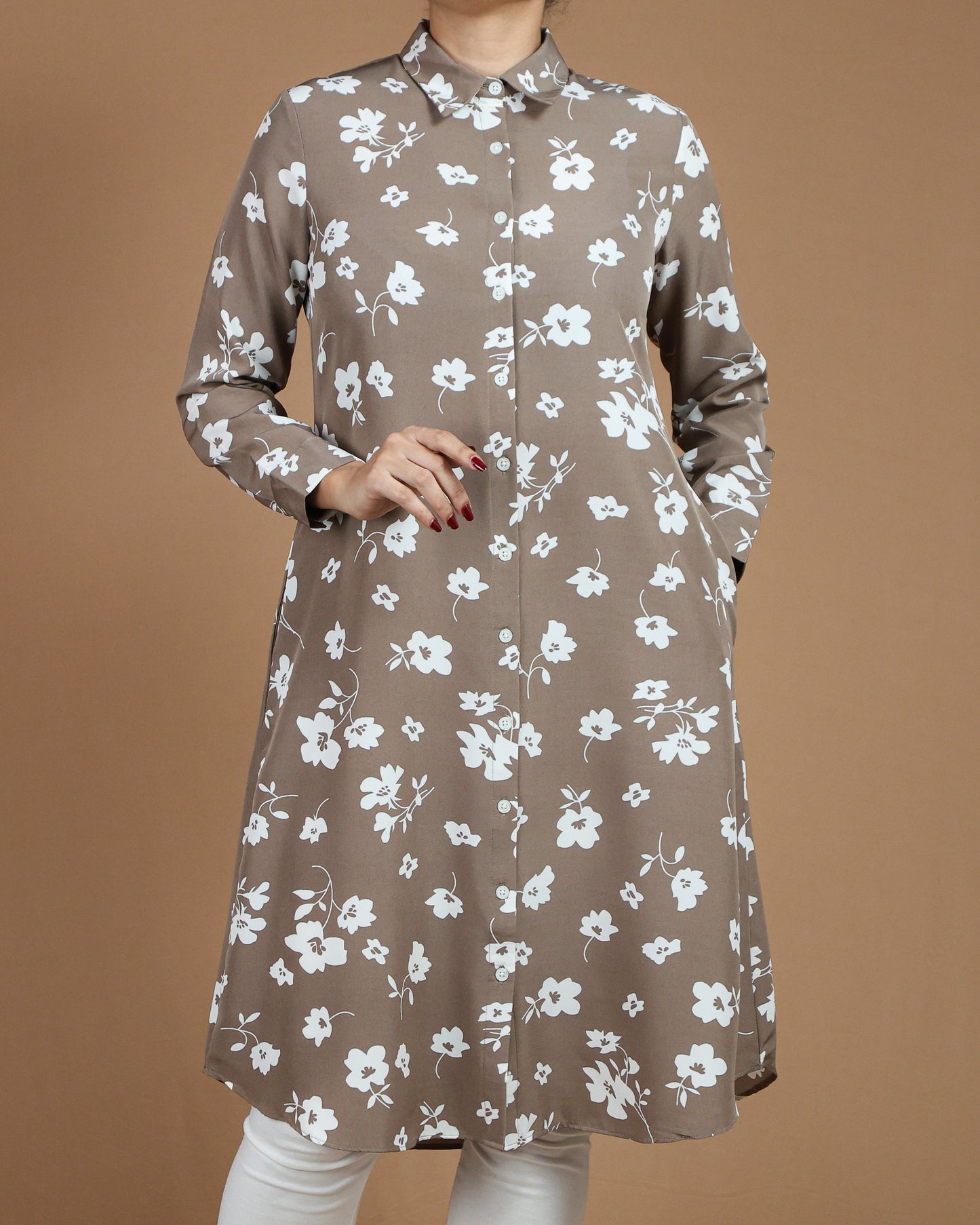 Floral Button-Down Midi Shirt Dres