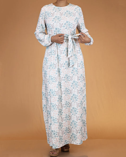 Ivory Meadow Belted Maxi Dress