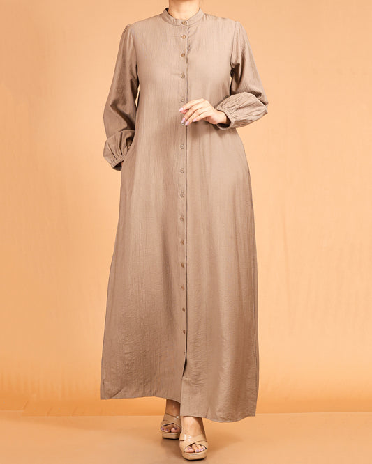 Serene Textured Full-Length Button Maxi – Taupe