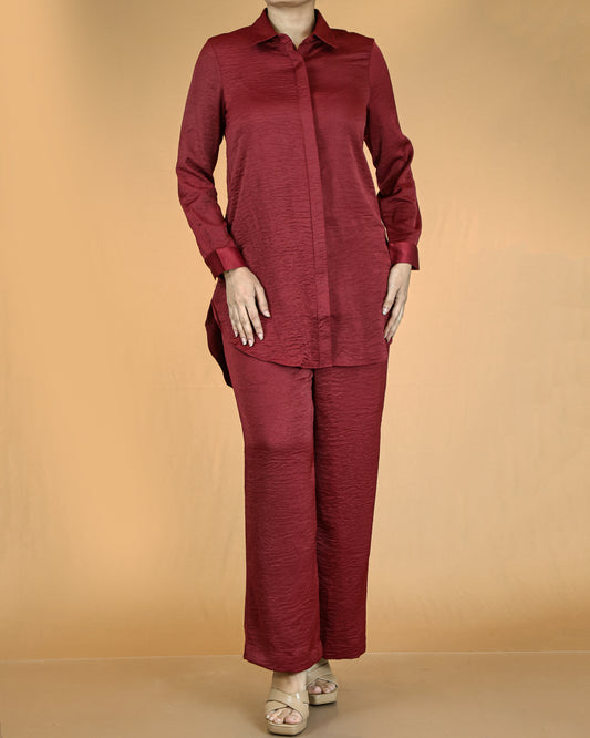 Elegant Long Shirt & Wide-Leg Pant Co-ord Set