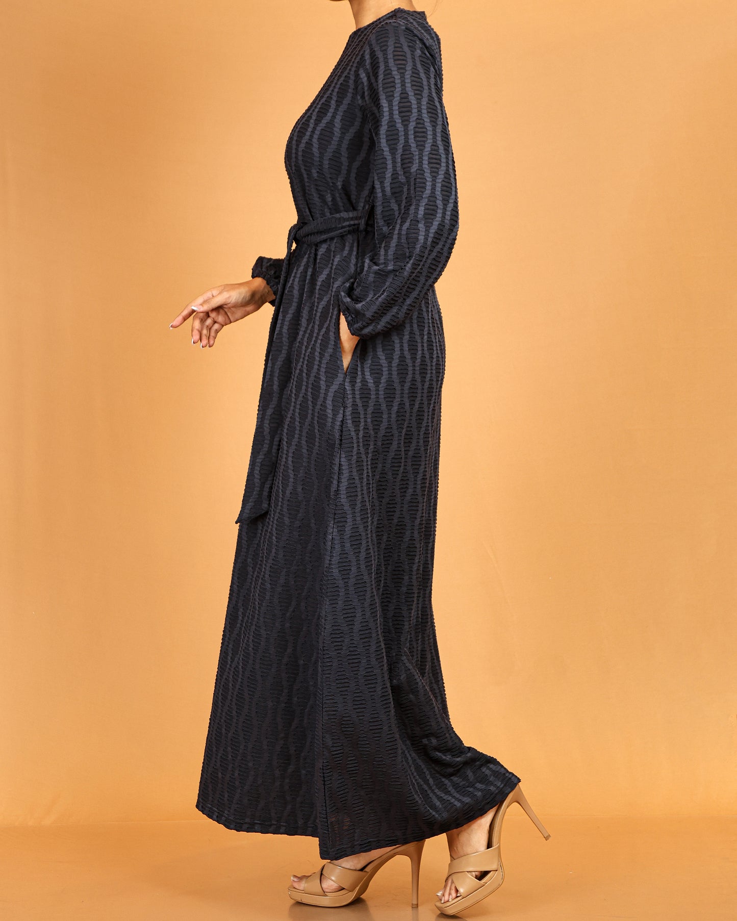 Textured Belted Maxi Dress – Midnight Navy