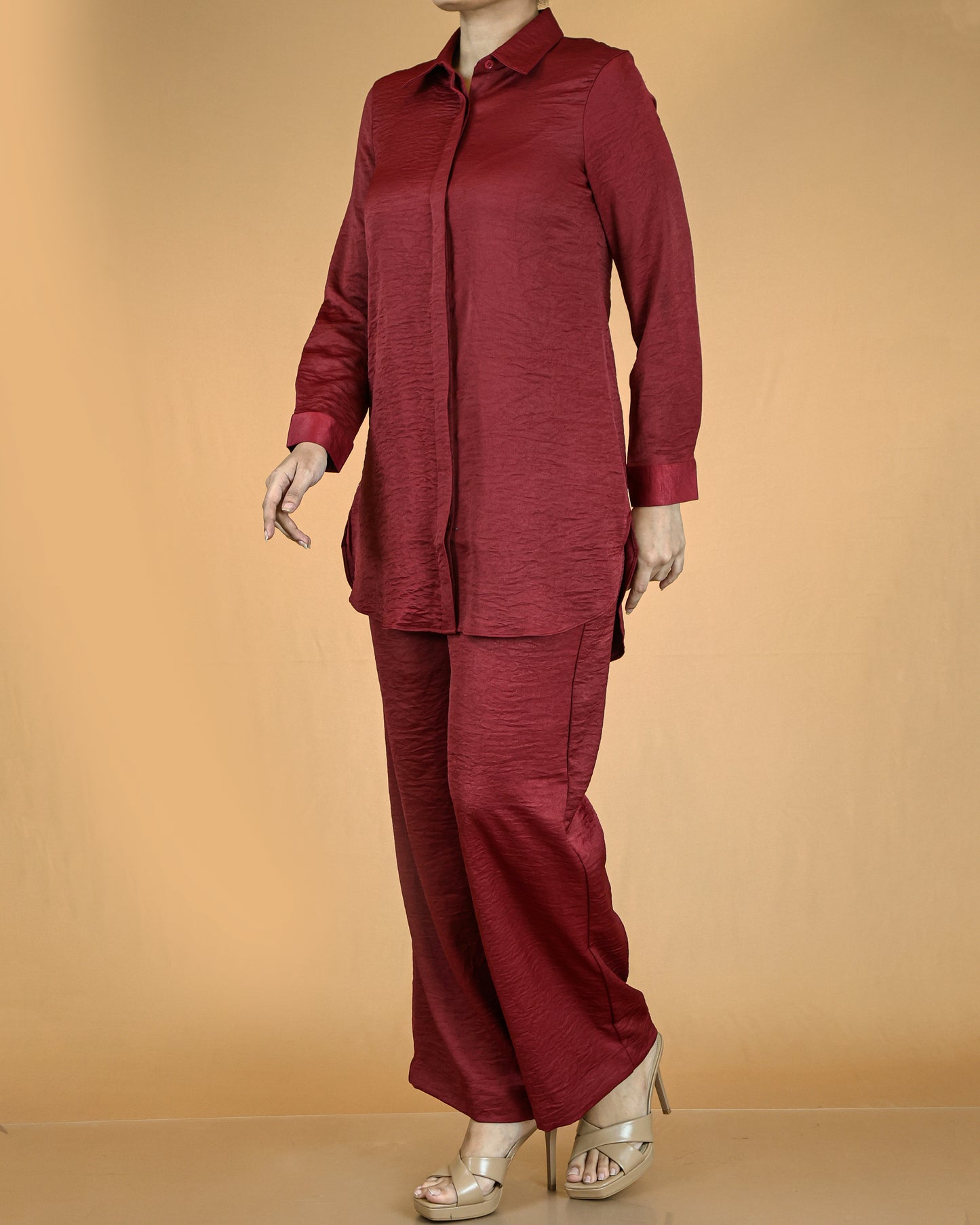 Elegant Long Shirt & Wide-Leg Pant Co-ord Set