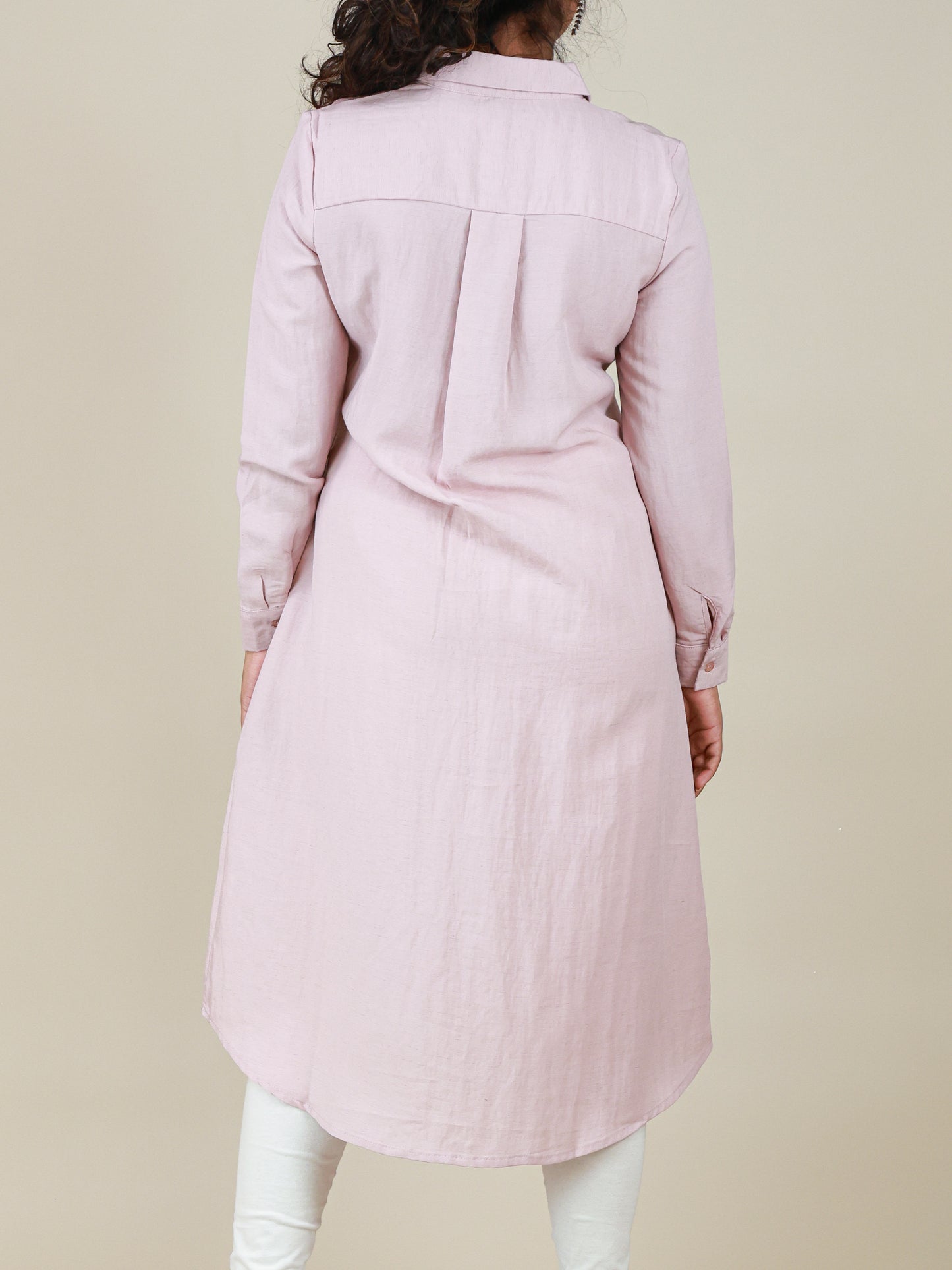Arlette Button Front Shirt Dress in Blush Pink