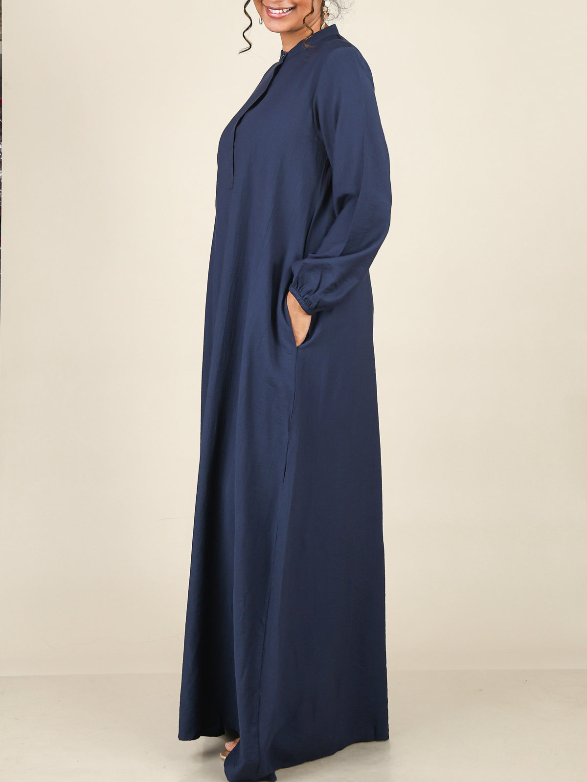 Serene Navy Blue Mandarin Maxi