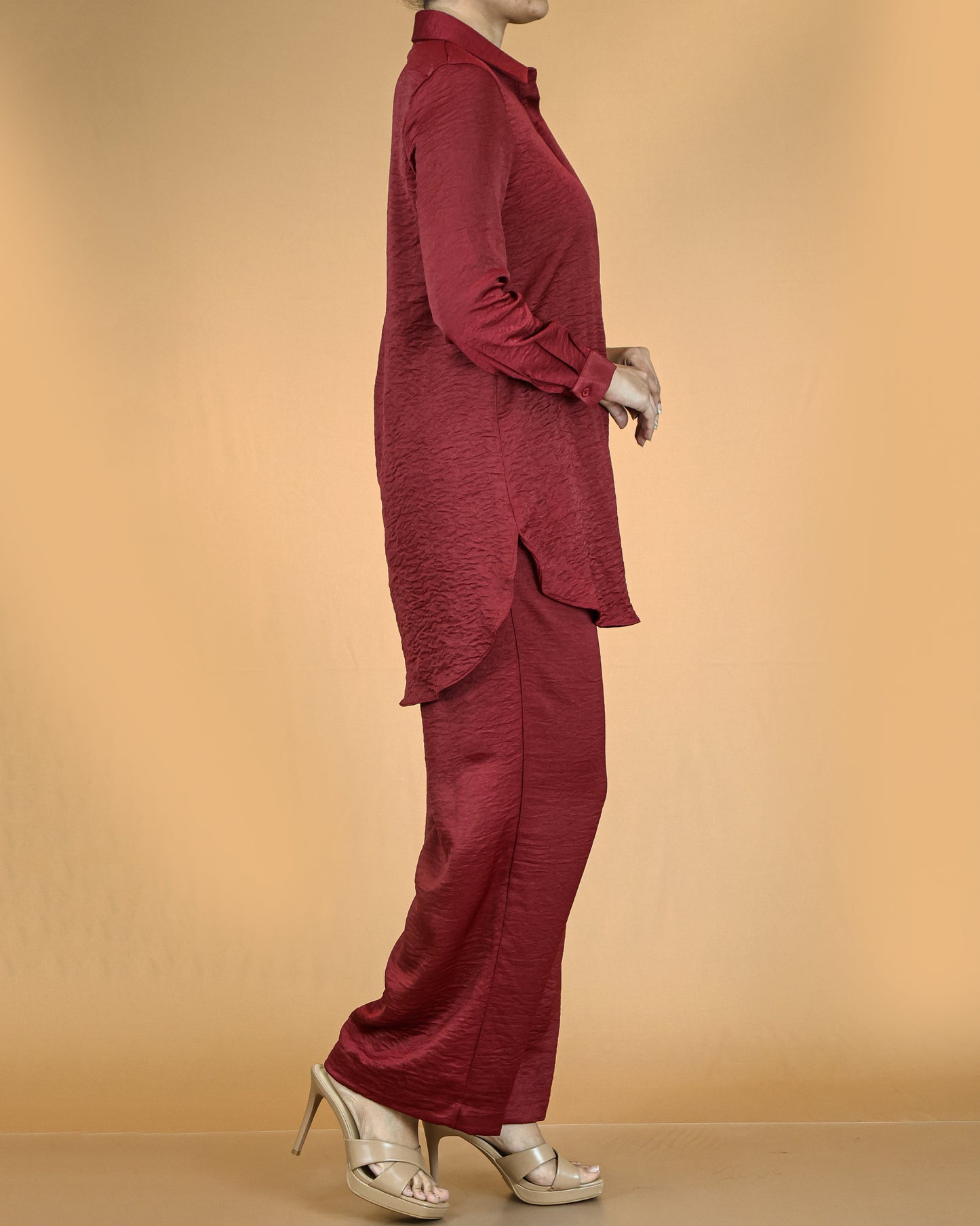 Elegant Long Shirt & Wide-Leg Pant Co-ord Set