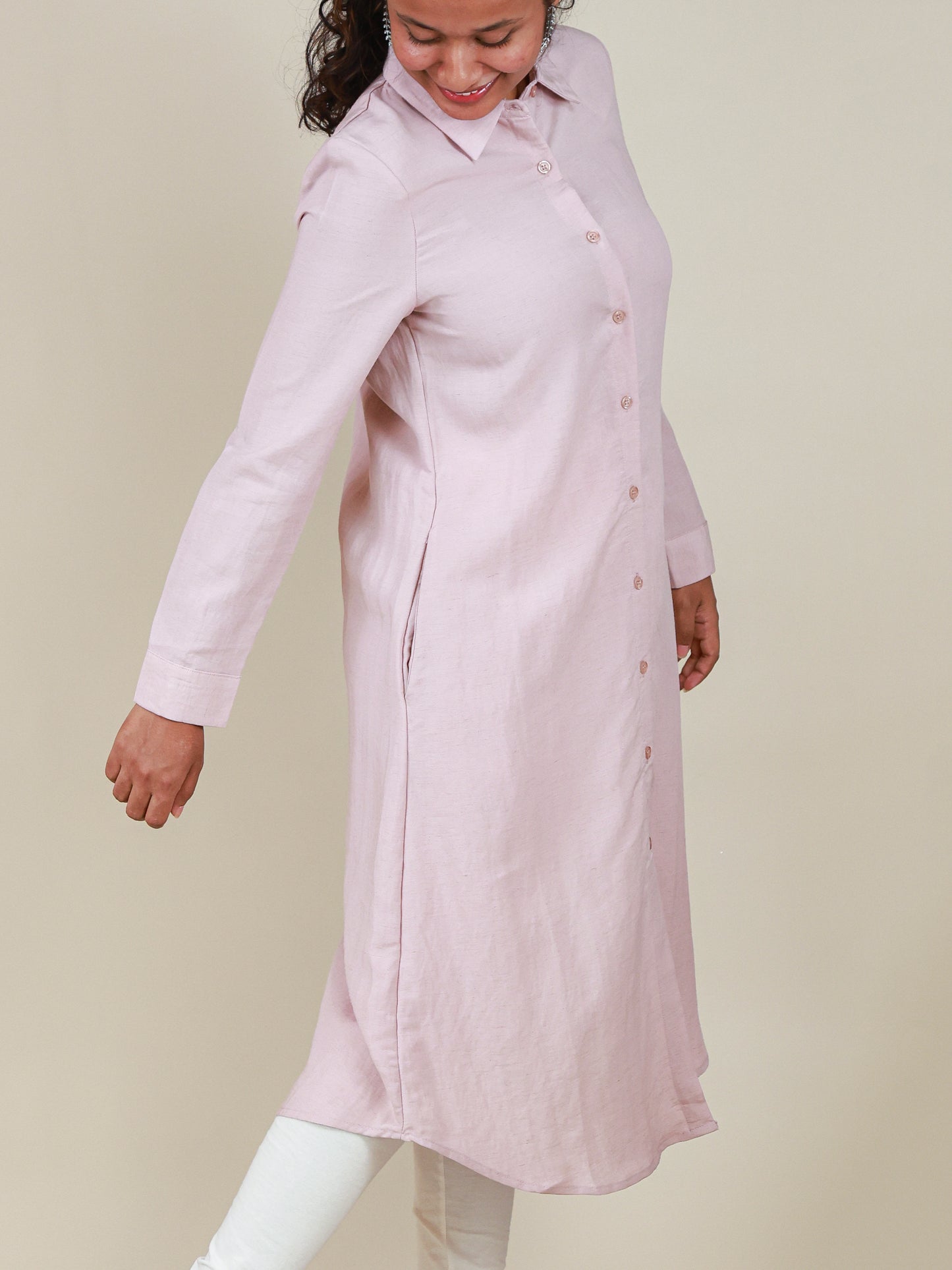 Arlette Button Front Shirt Dress in Blush Pink