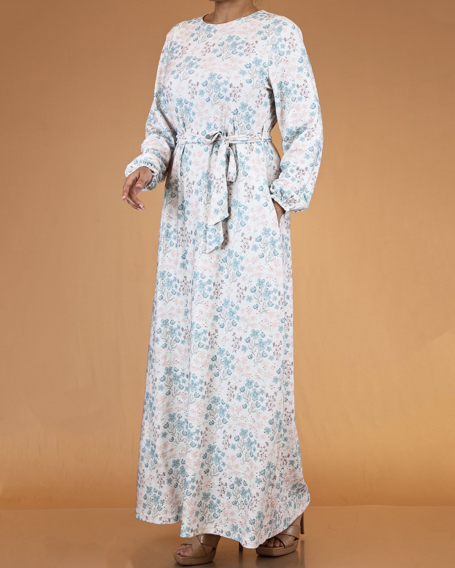 Ivory Meadow Belted Maxi Dress