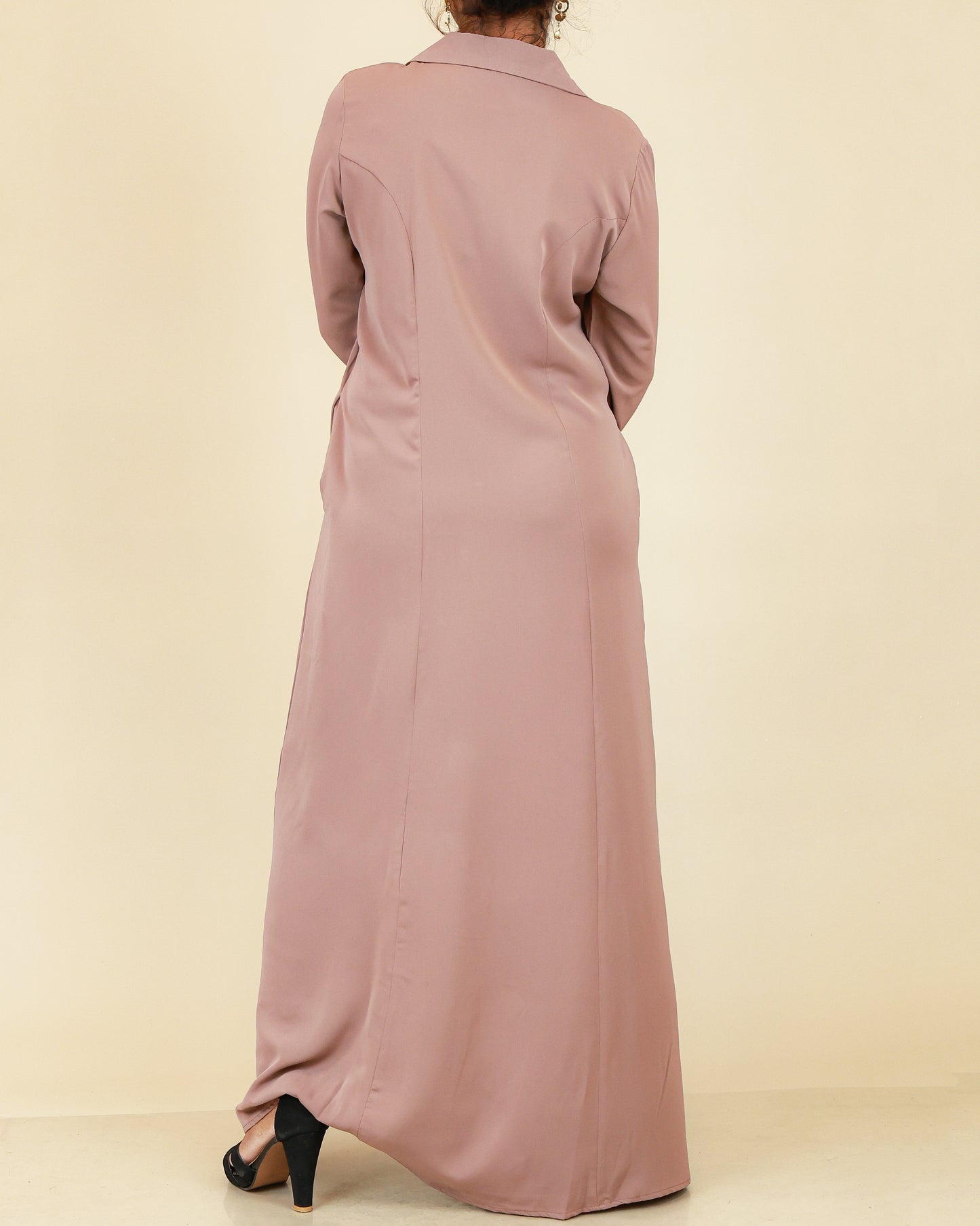 Elara Button Front Abaya in Dusty Rose