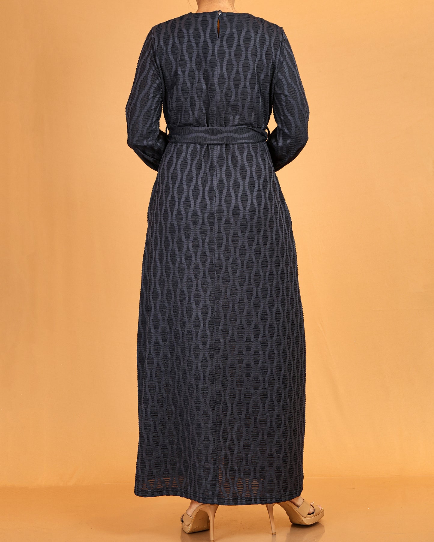 Textured Belted Maxi Dress – Midnight Navy