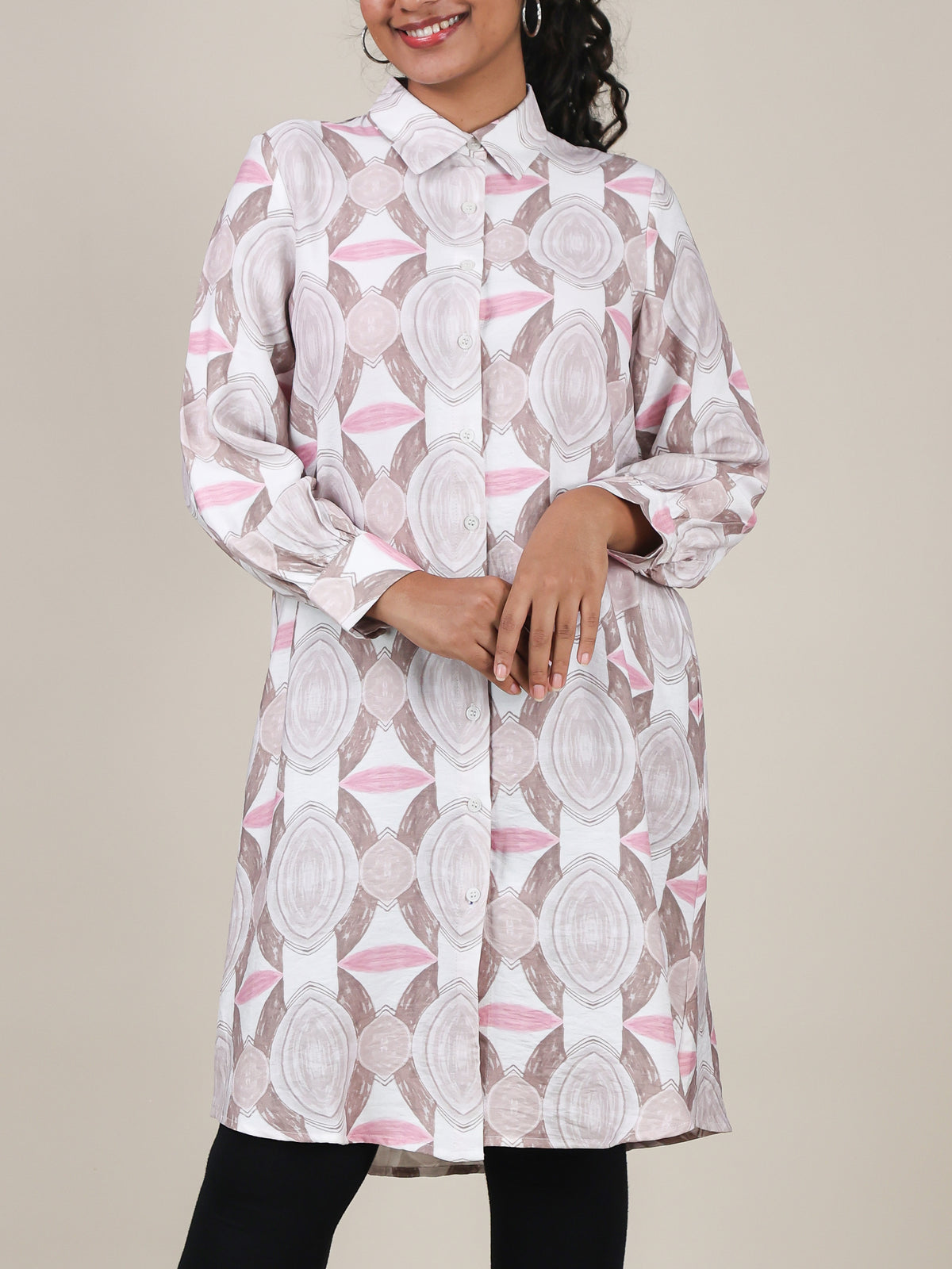 Aria Blush Geo Print Shirt Dress