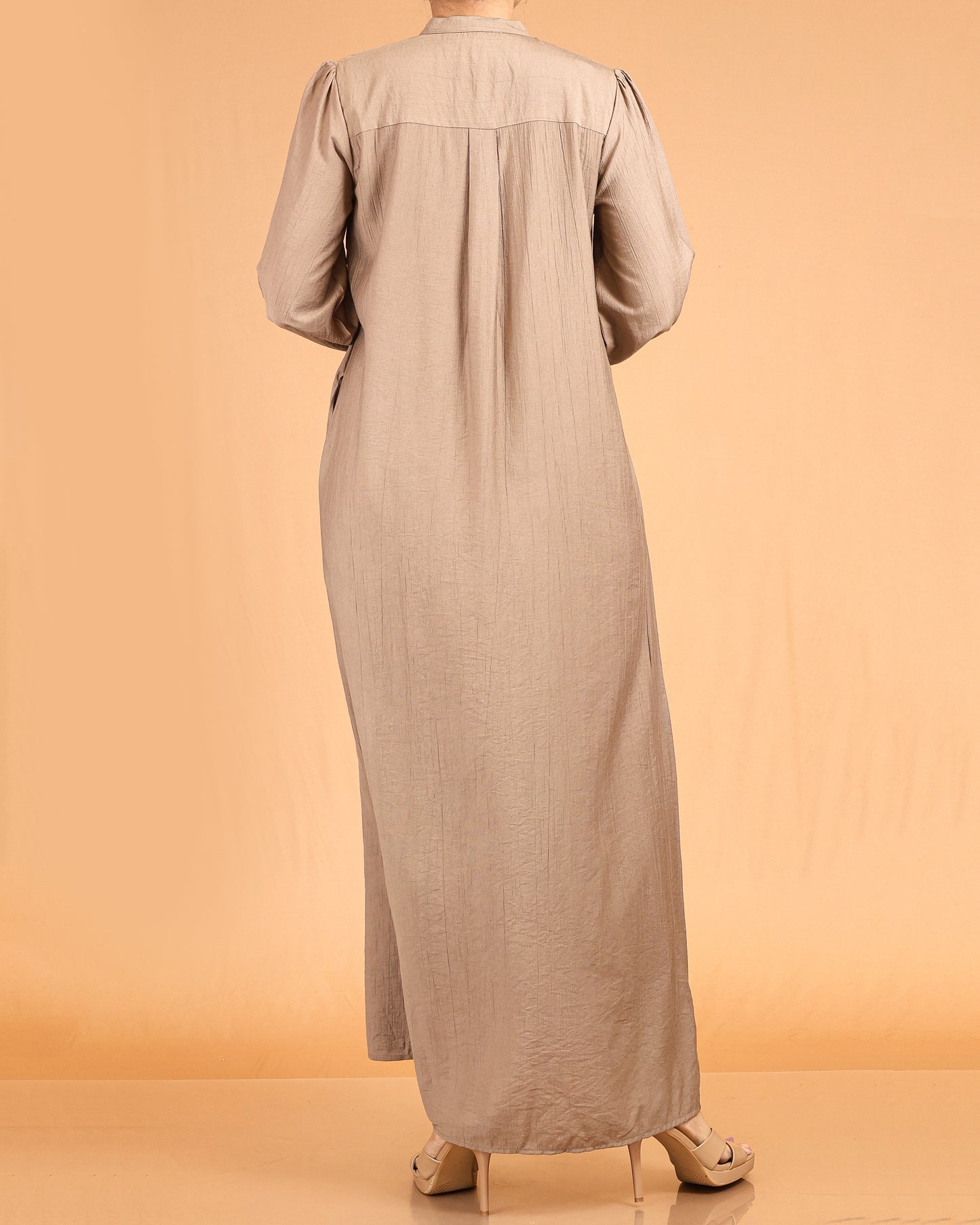 Serene Textured Full-Length Button Maxi – Taupe