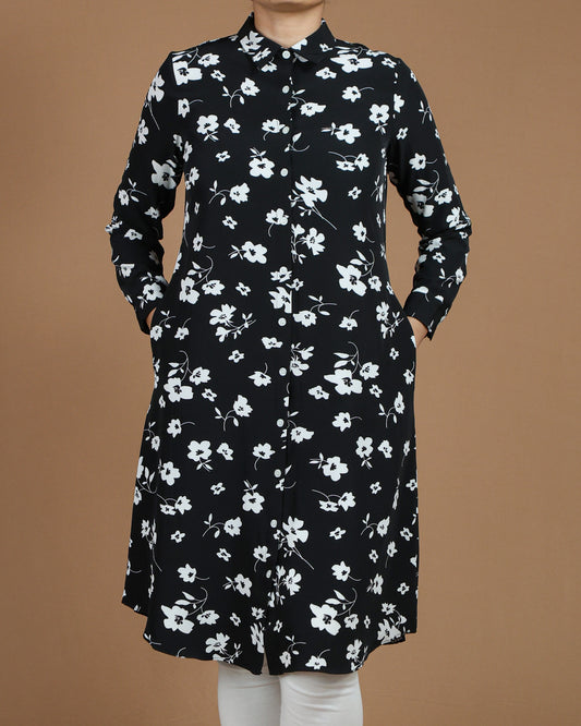 Floral Button-Down Midi Shirt Dress