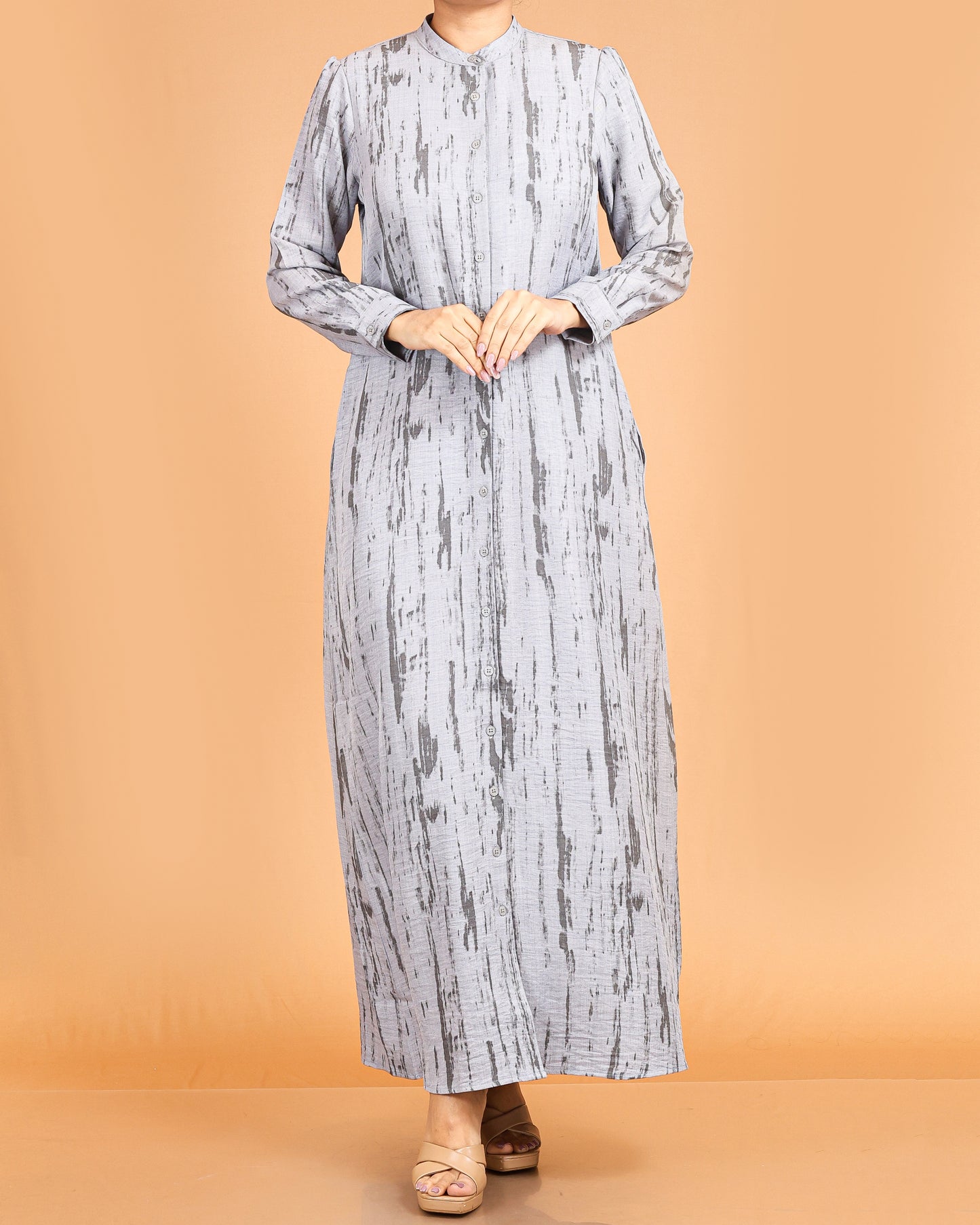 Classic Textured Button-Down Maxi – Grey