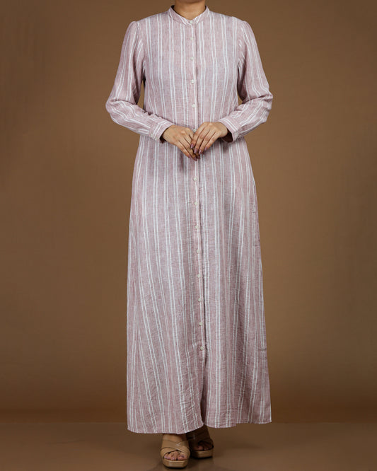 Classic Striped Linen-Cotton Maxi Shirt Dress