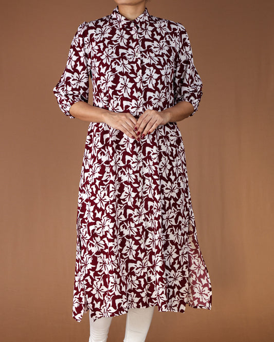 Floral Button-Down Midi Shirt Dress