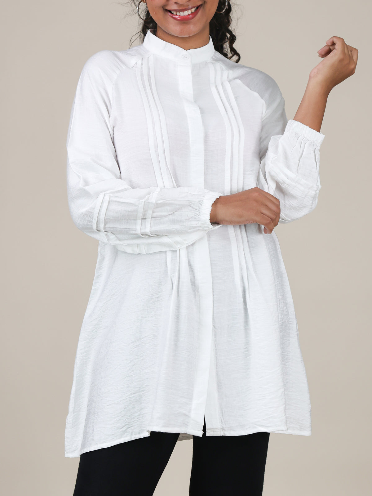 Aveline White Pleated Mandarin Top