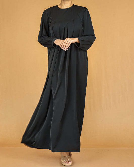 Black Pleated Modest Abaya