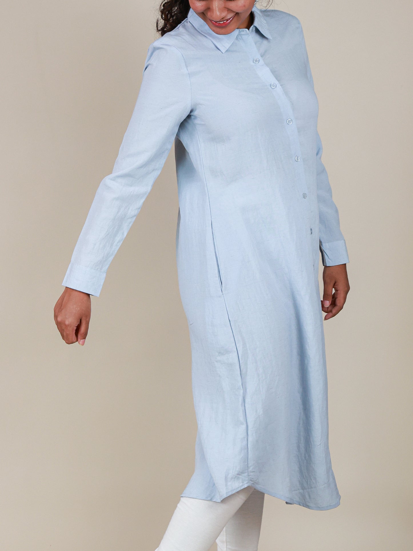 Arlette Button Front Shirt Dress in Powder Blue