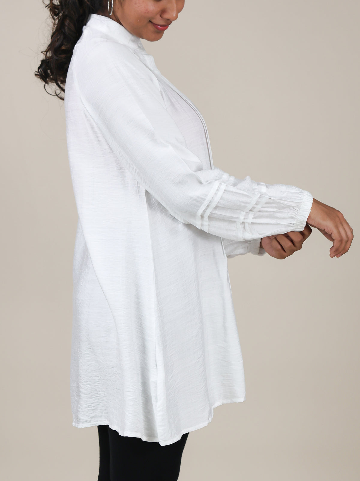 Aveline White Pleated Mandarin Top