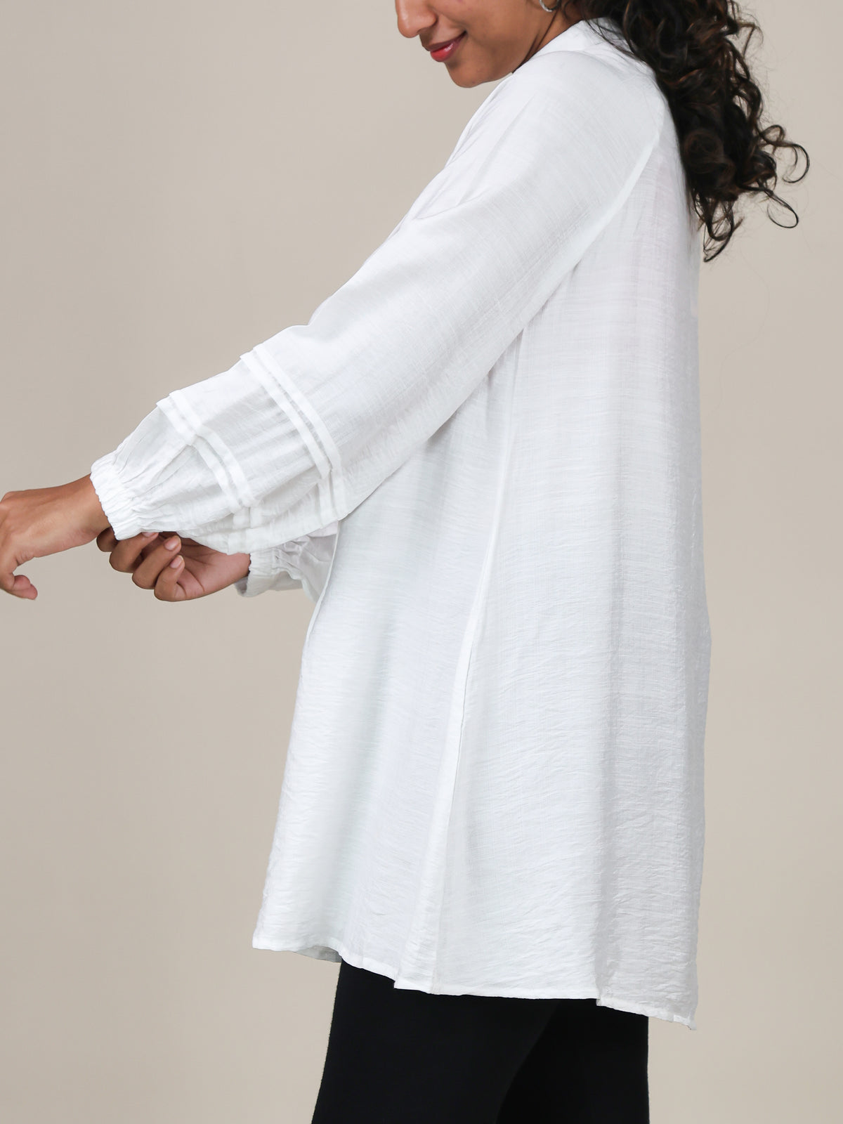 Aveline White Pleated Mandarin Top