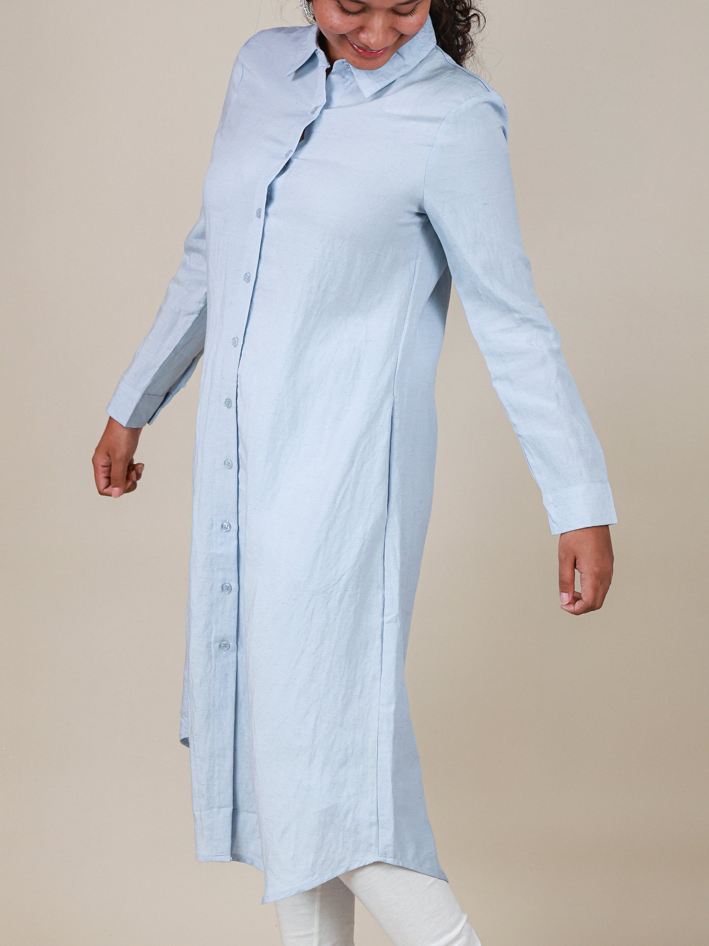 Arlette Button Front Shirt Dress in Powder Blue