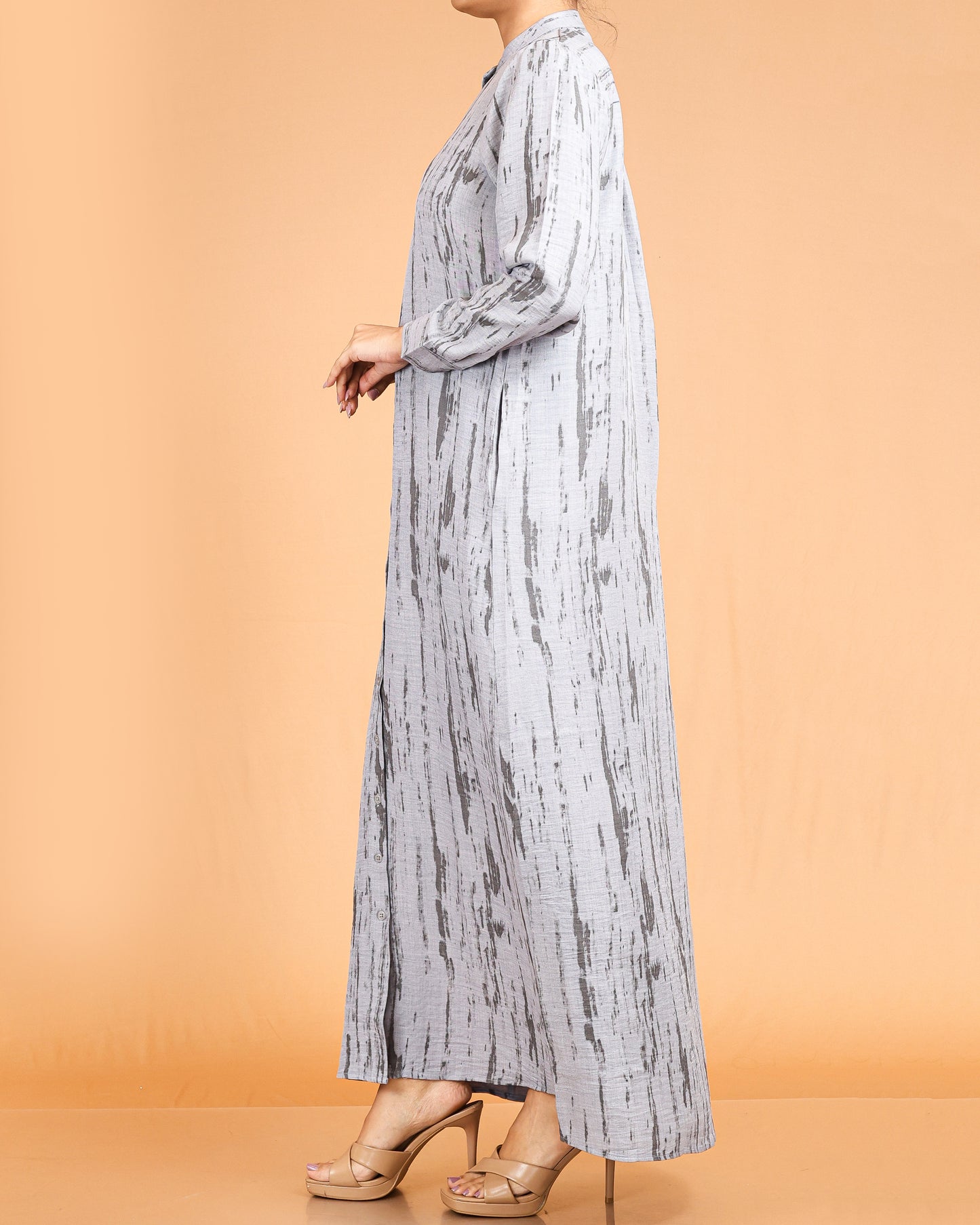 Classic Textured Button-Down Maxi – Grey