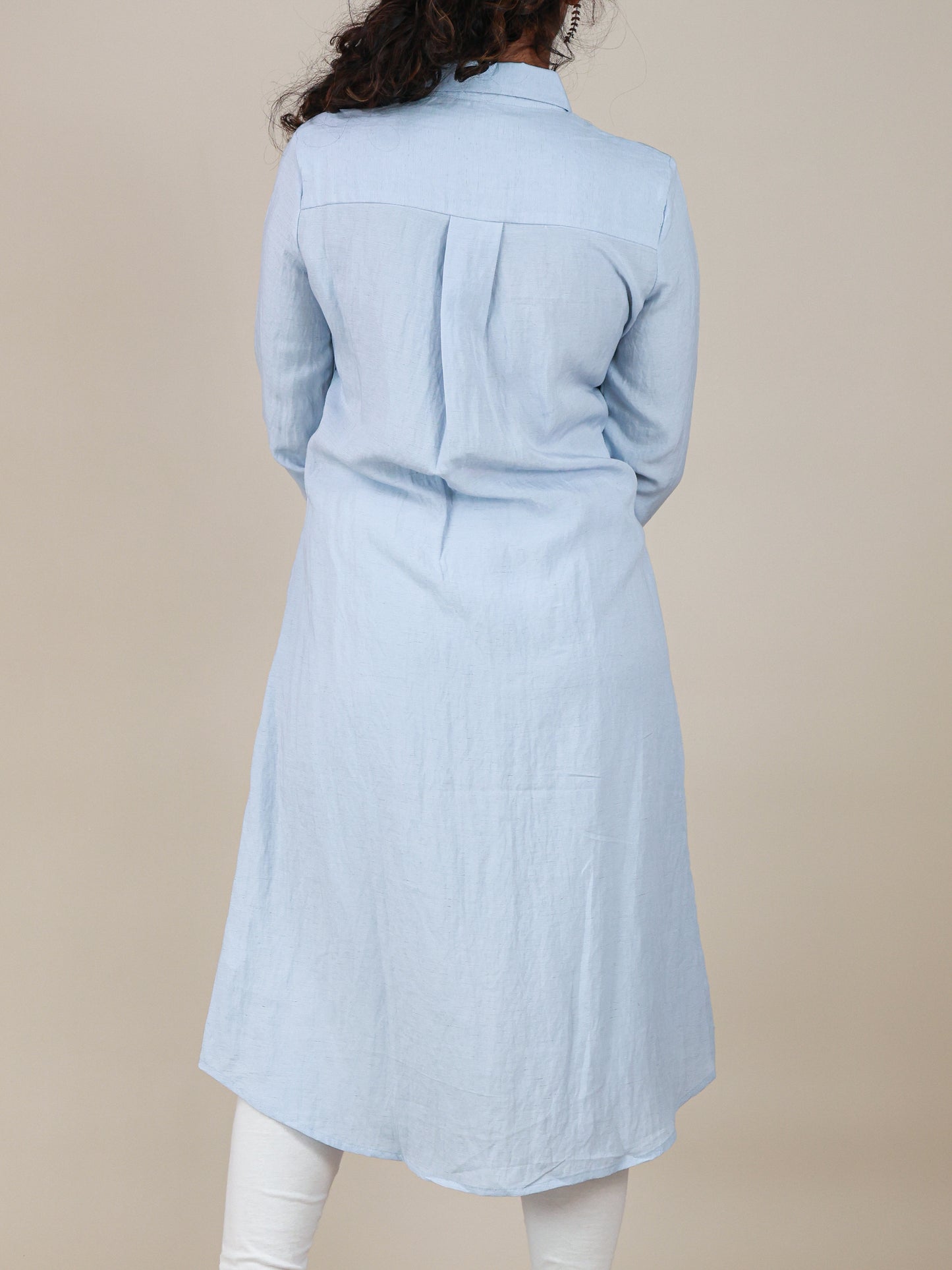 Arlette Button Front Shirt Dress in Powder Blue