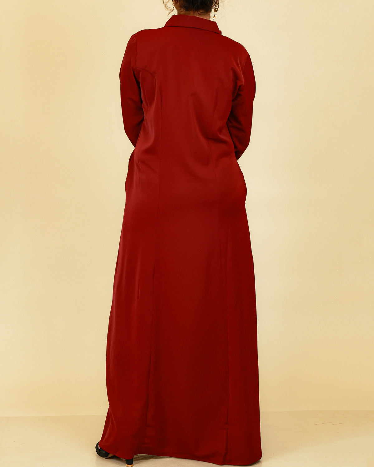 Elara Button Front Abaya in Crimson Red