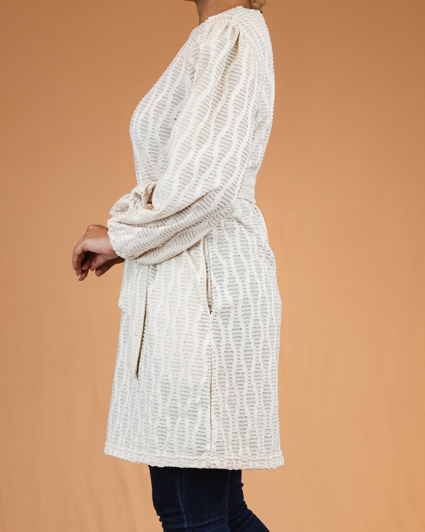 Ivory Textured Belted Top