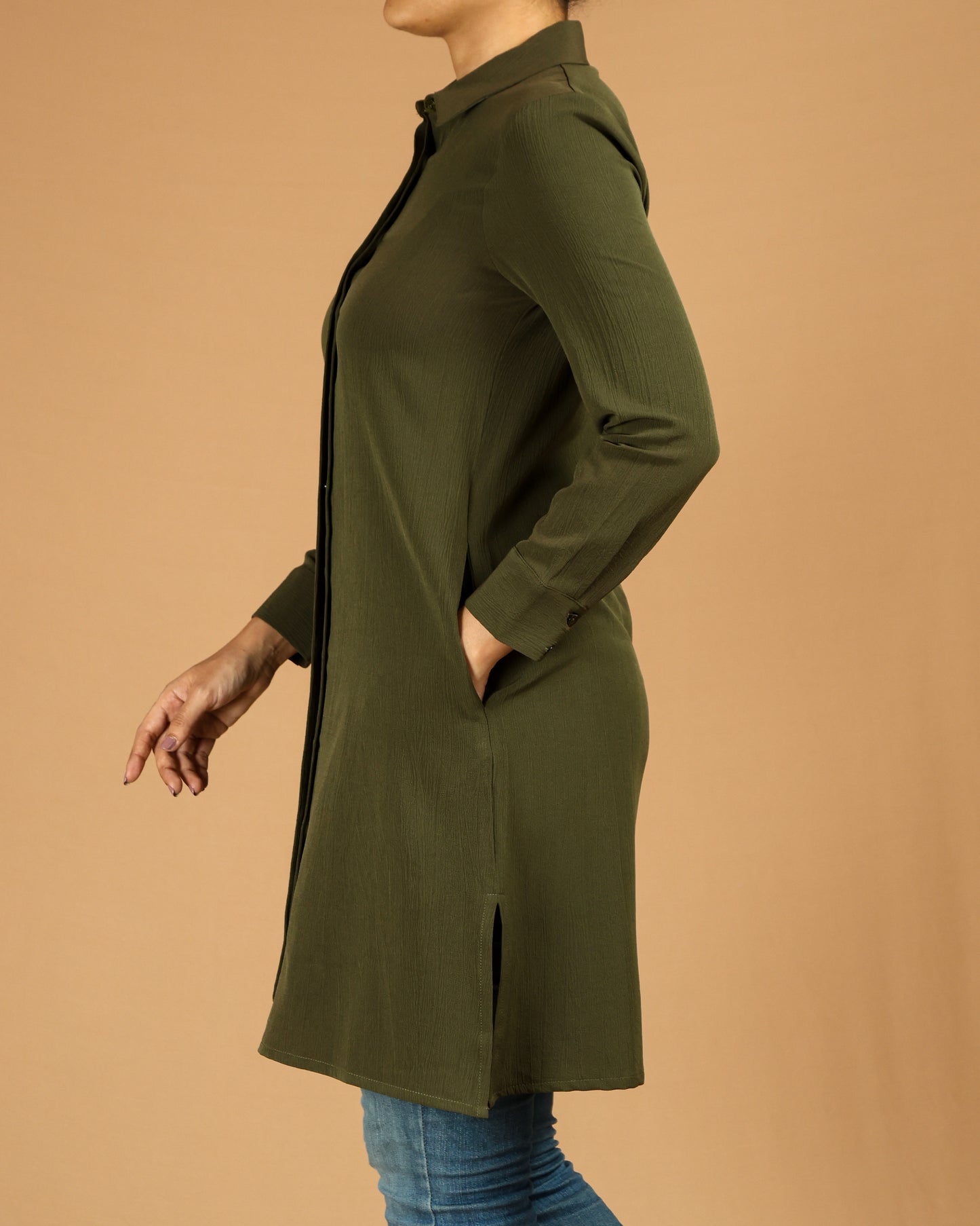 Classic Button-Down Long Shirt with Side Slits