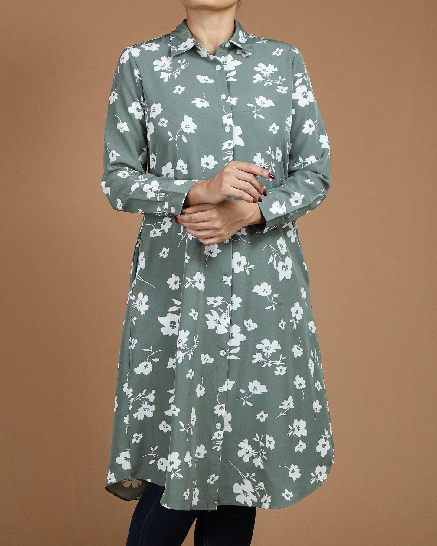 Floral Button-Down Midi Shirt Dres