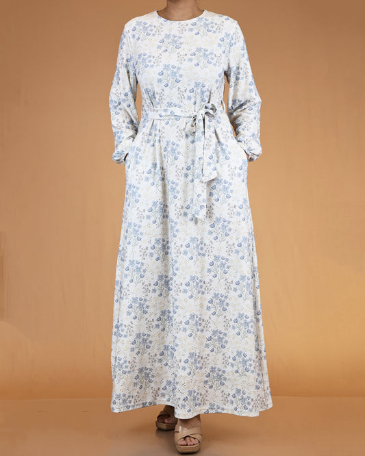 Ivory Blossom Belted Maxi Dress