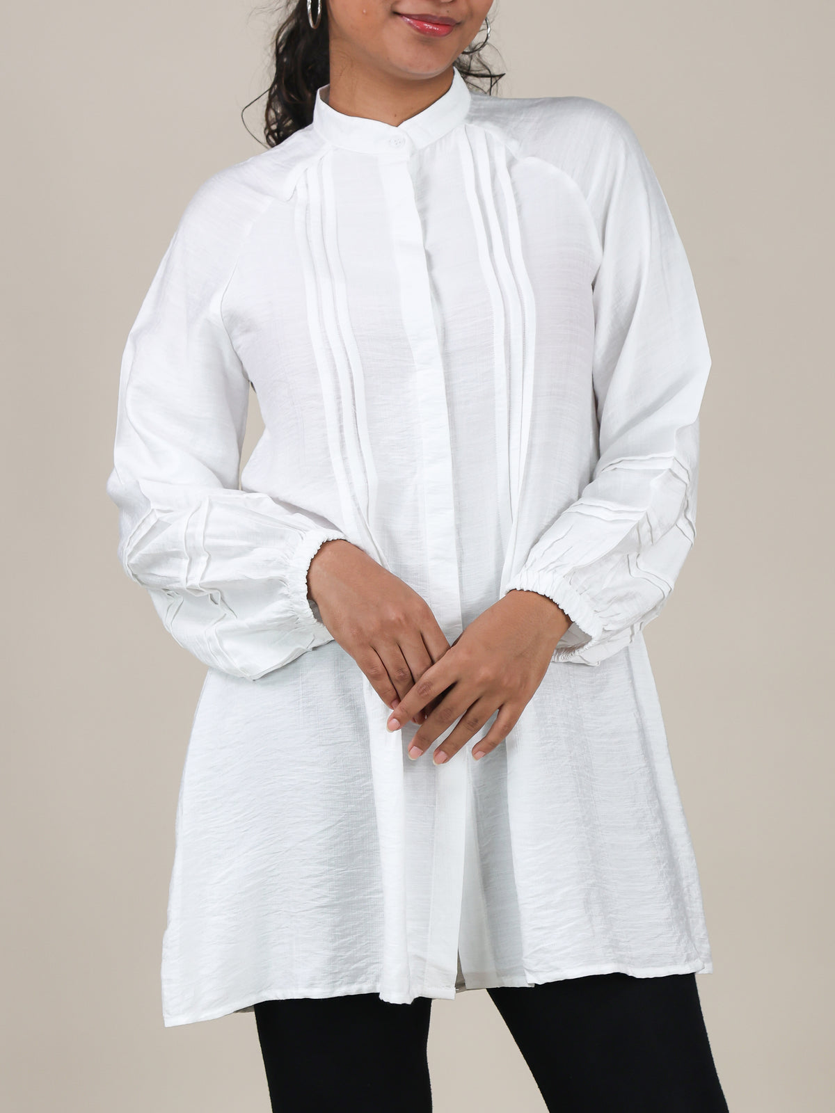 Aveline White Pleated Mandarin Top
