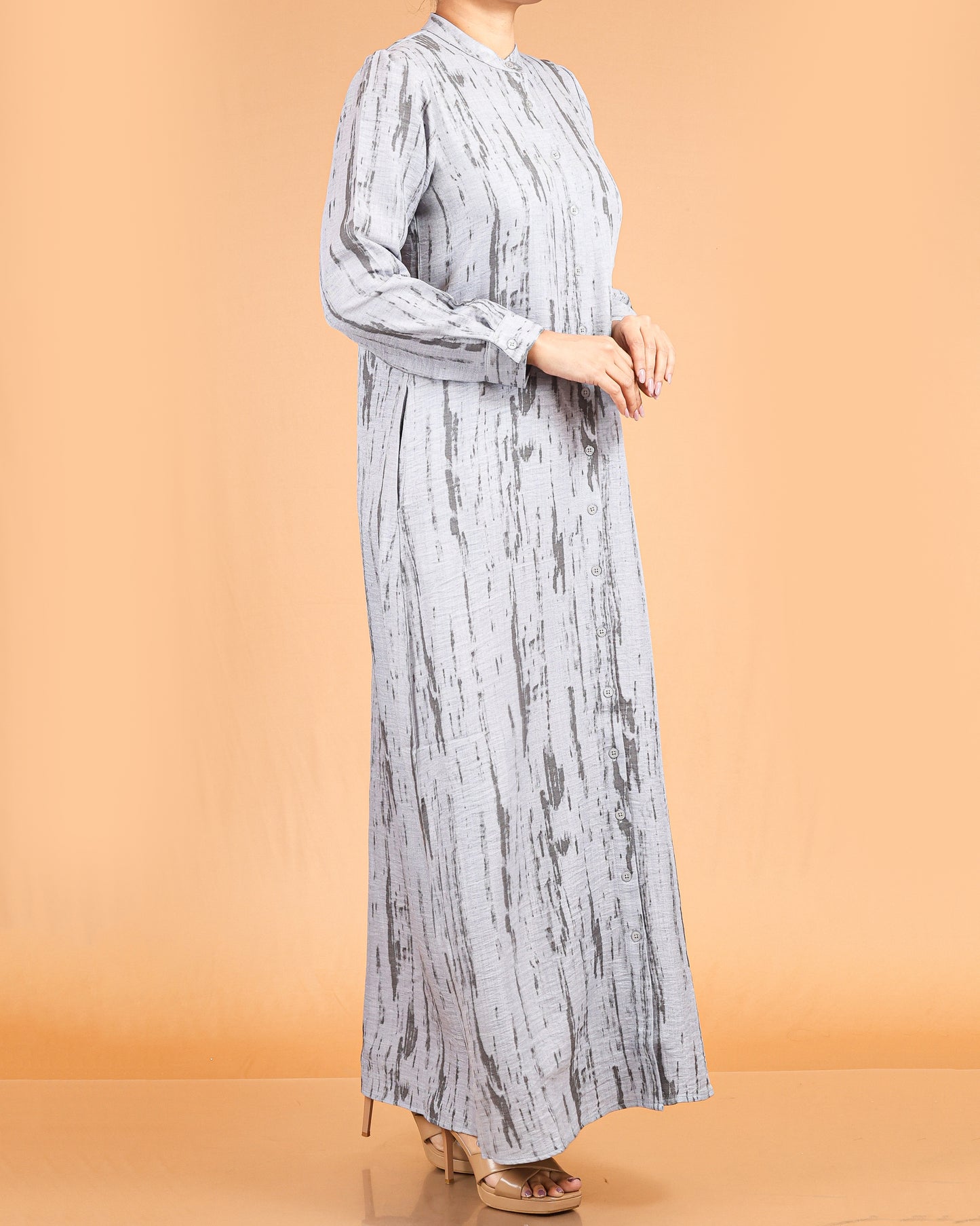 Classic Textured Button-Down Maxi – Grey