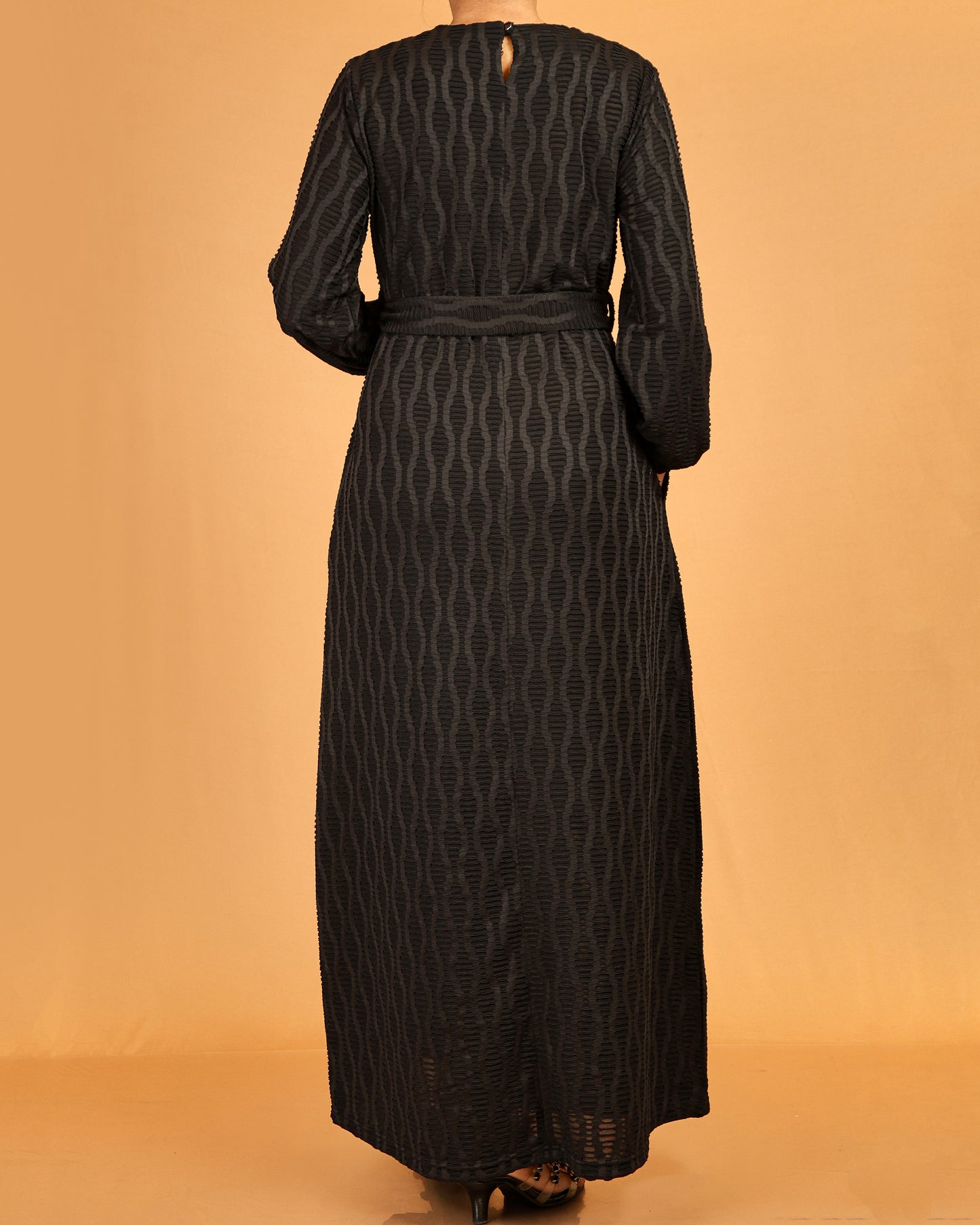 Textured Belted Maxi Dress – Classic Black