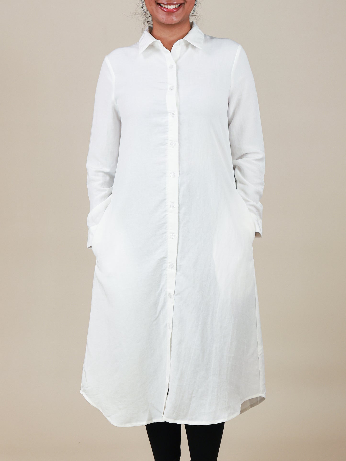 Arlette Button Front Shirt Dress in Classic White
