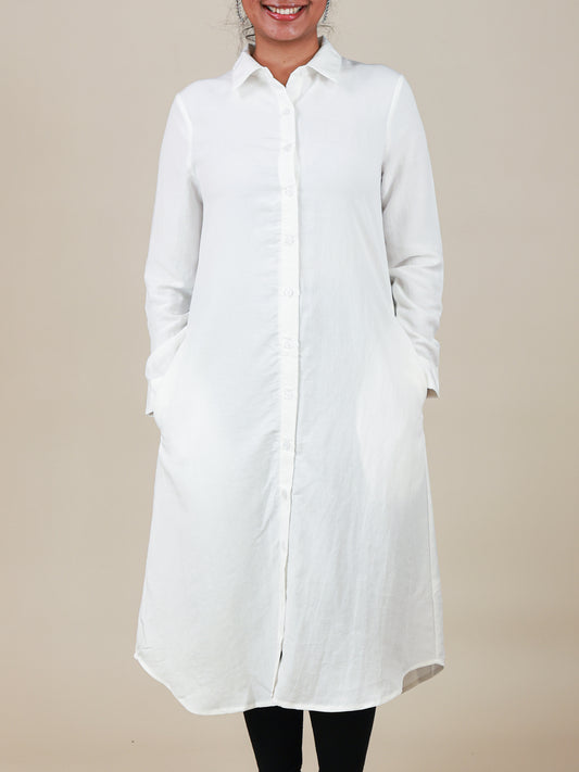 Arlette Button Front Shirt Dress in Classic White