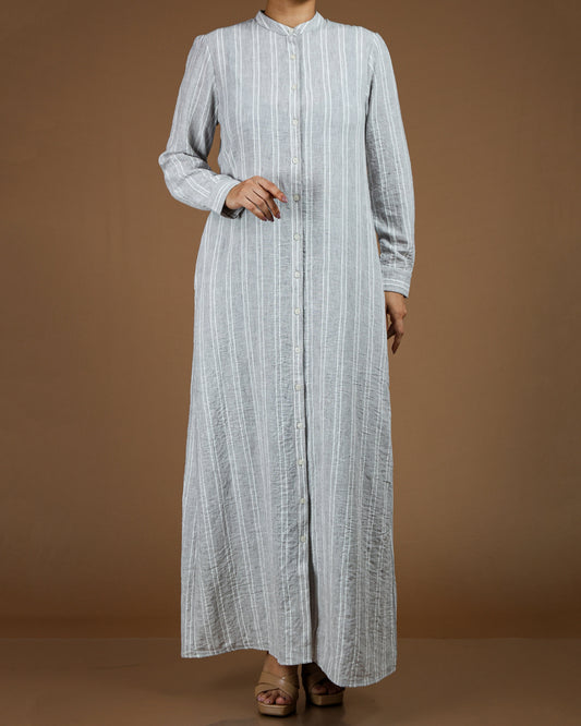Classic Striped Linen-Cotton Maxi Shirt Dress