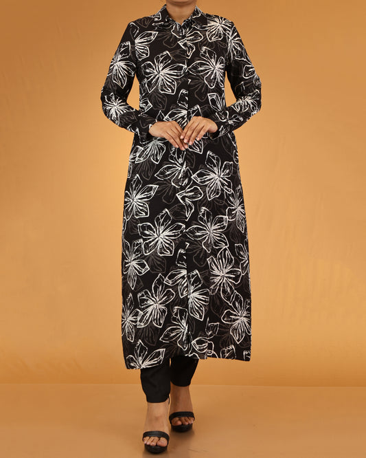 Black Ivory Floral Flow Shirt Dress