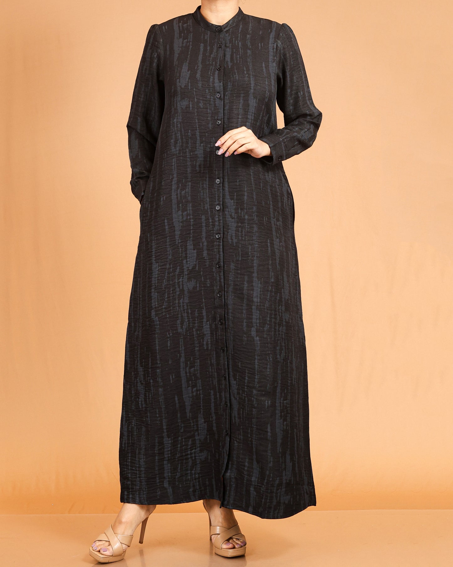 Classic Textured Button-Down Maxi – Black