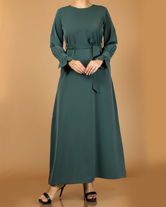 Classic Green Belted Maxi Dress