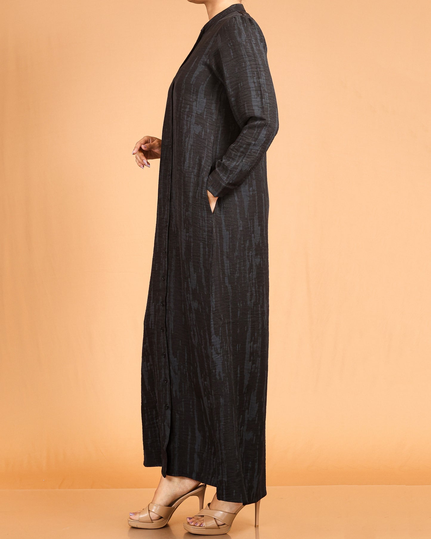 Classic Textured Button-Down Maxi – Black