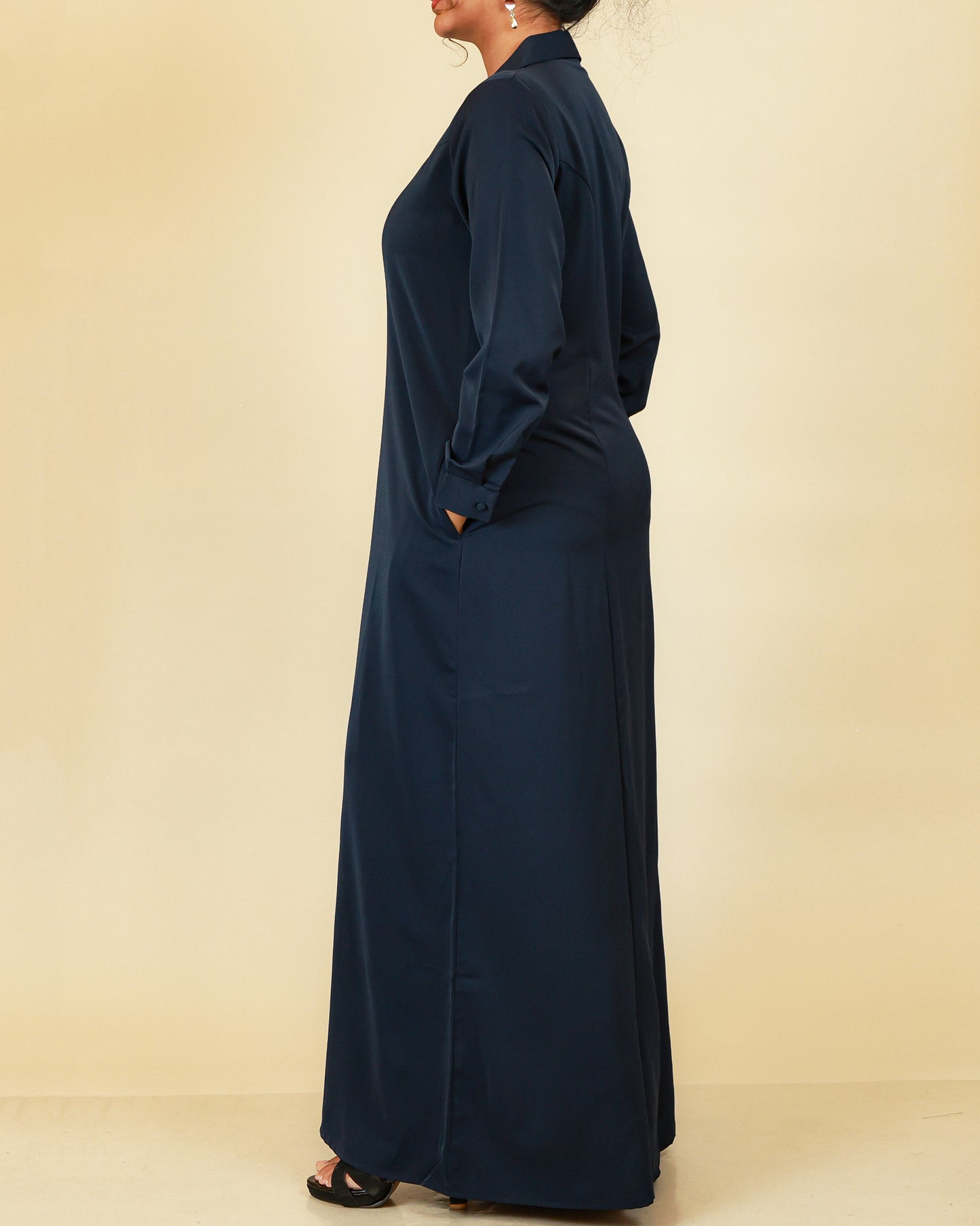 Elara Button Front Abaya in Midnight Navy