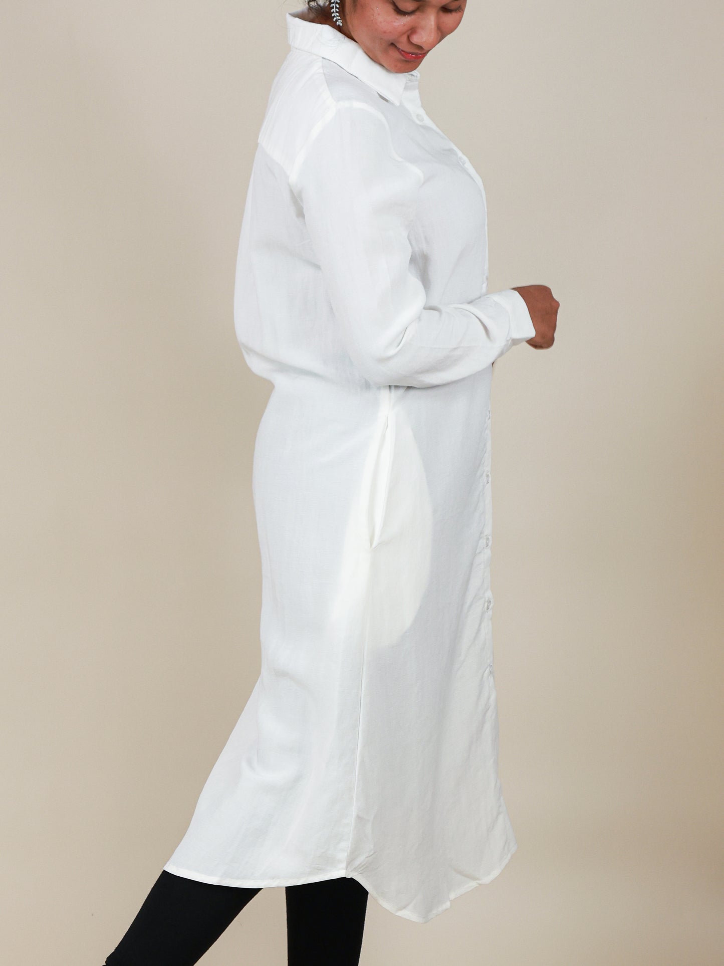 Arlette Button Front Shirt Dress in Classic White