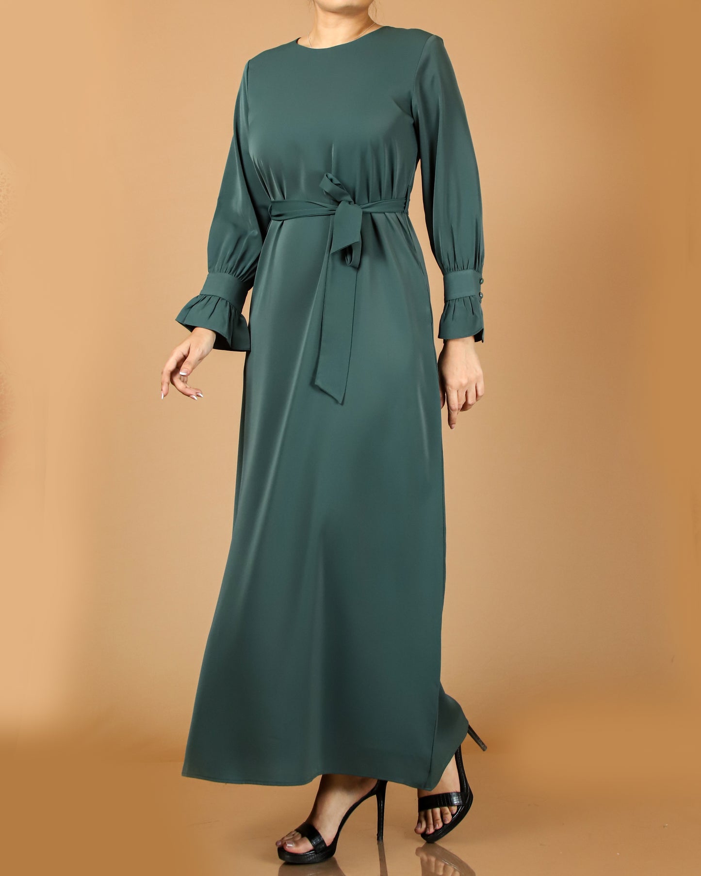 Classic Green Belted Maxi Dress