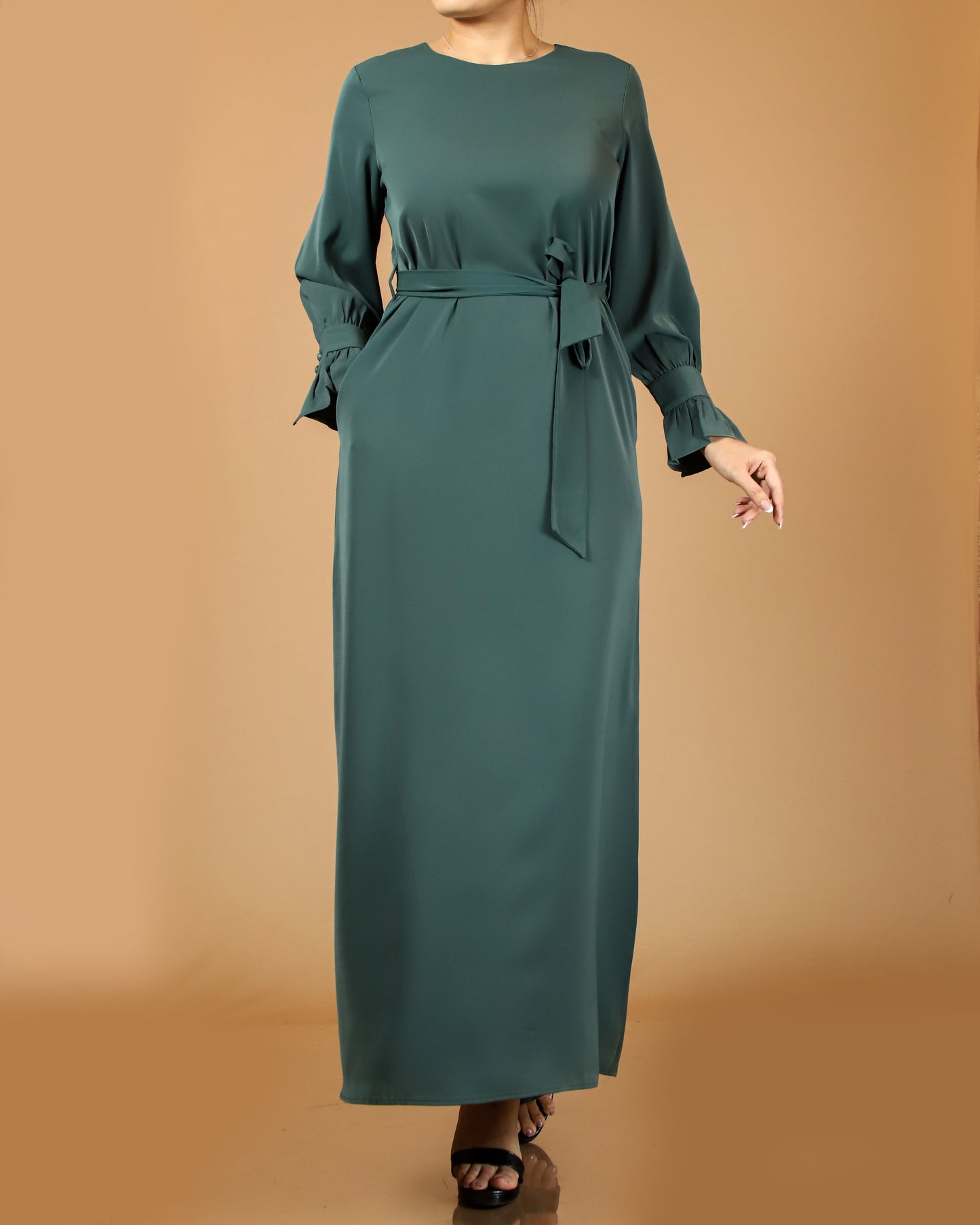Classic Green Belted Maxi Dress