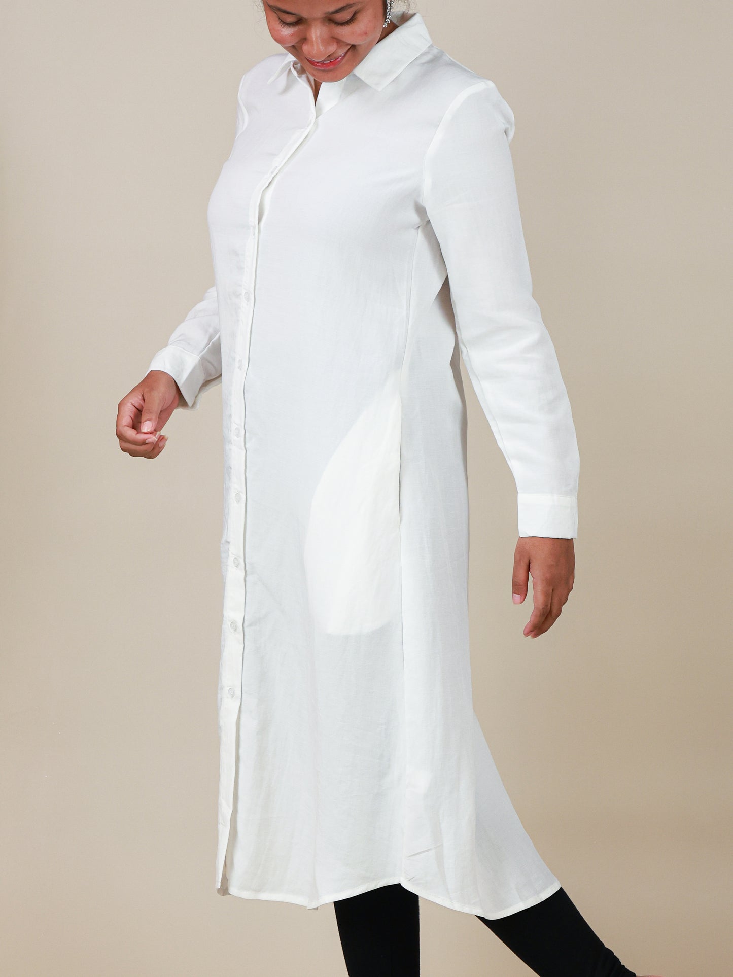 Arlette Button Front Shirt Dress in Classic White