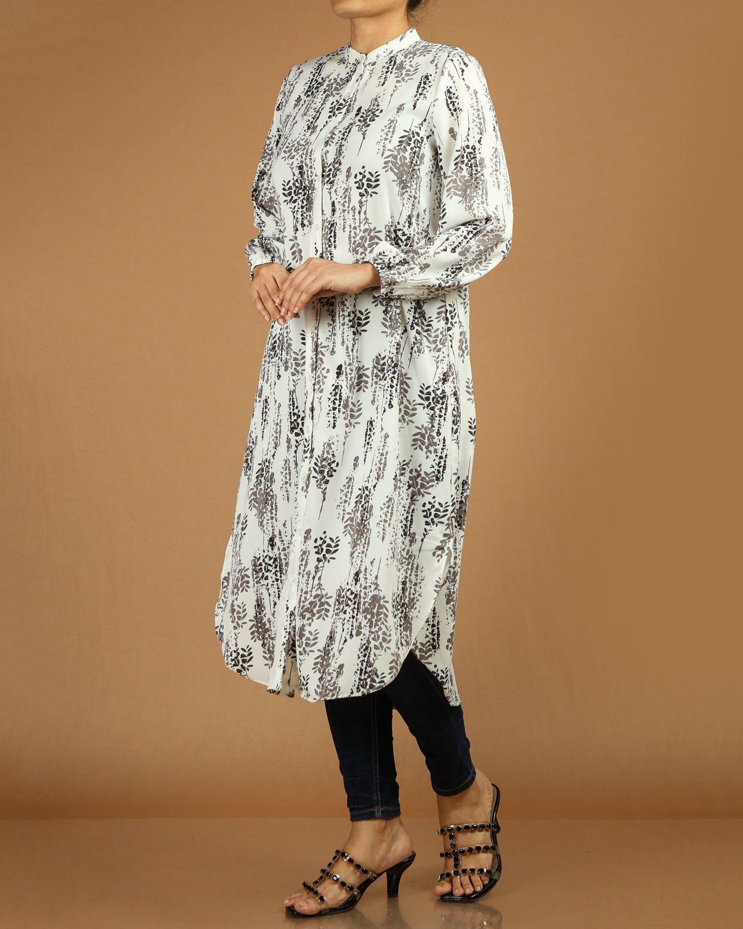 Flowing Abstract Floral Shirt Dress